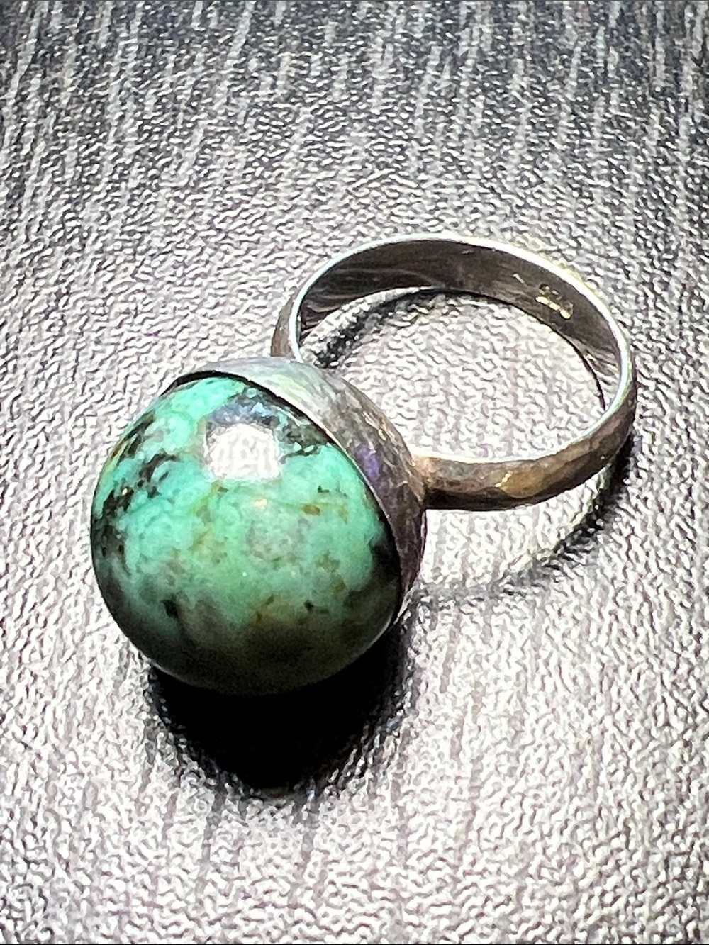 Vintage Modernist Orb Chrysocolla Gemstone Sphere Sterling Silver Ball Ring - Picture 11 of 12